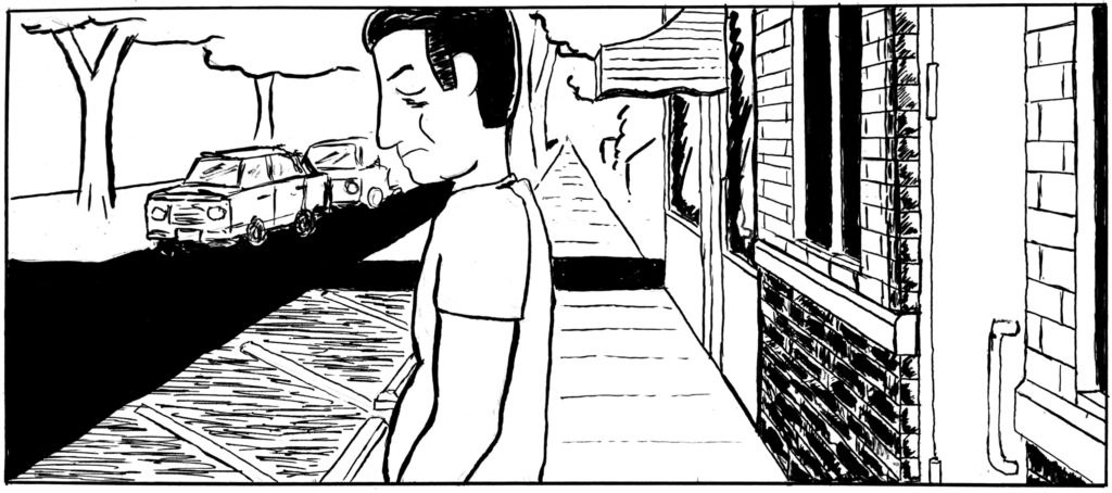 A frame from the forthcoming comic, Cicero, by Jason Mojica and Tim Kinsella.